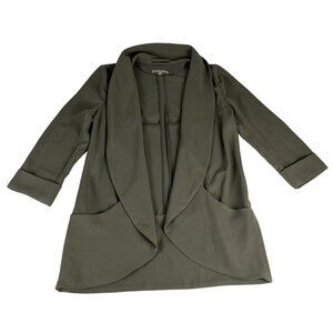 Joan Vass Stretch Open Front Blazer Jacket Women's S Green Shawl Collar Career